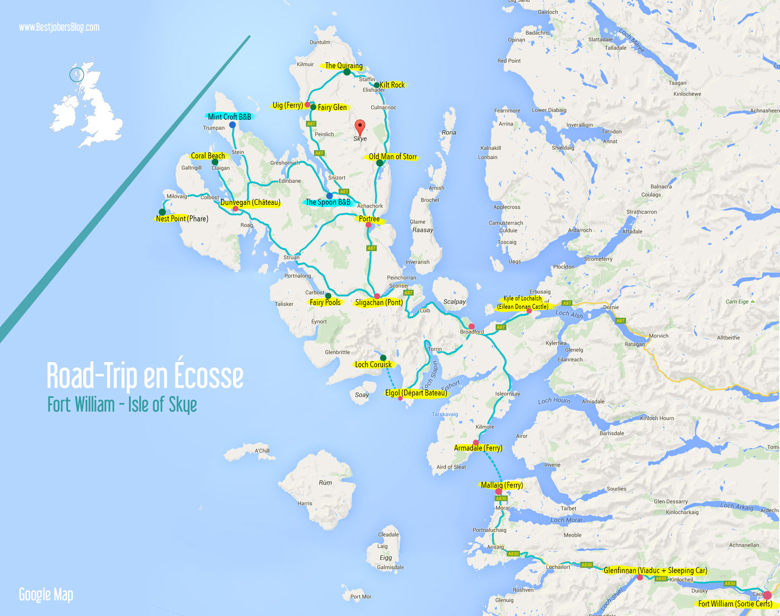 Road trip ecosse ile de skye carte