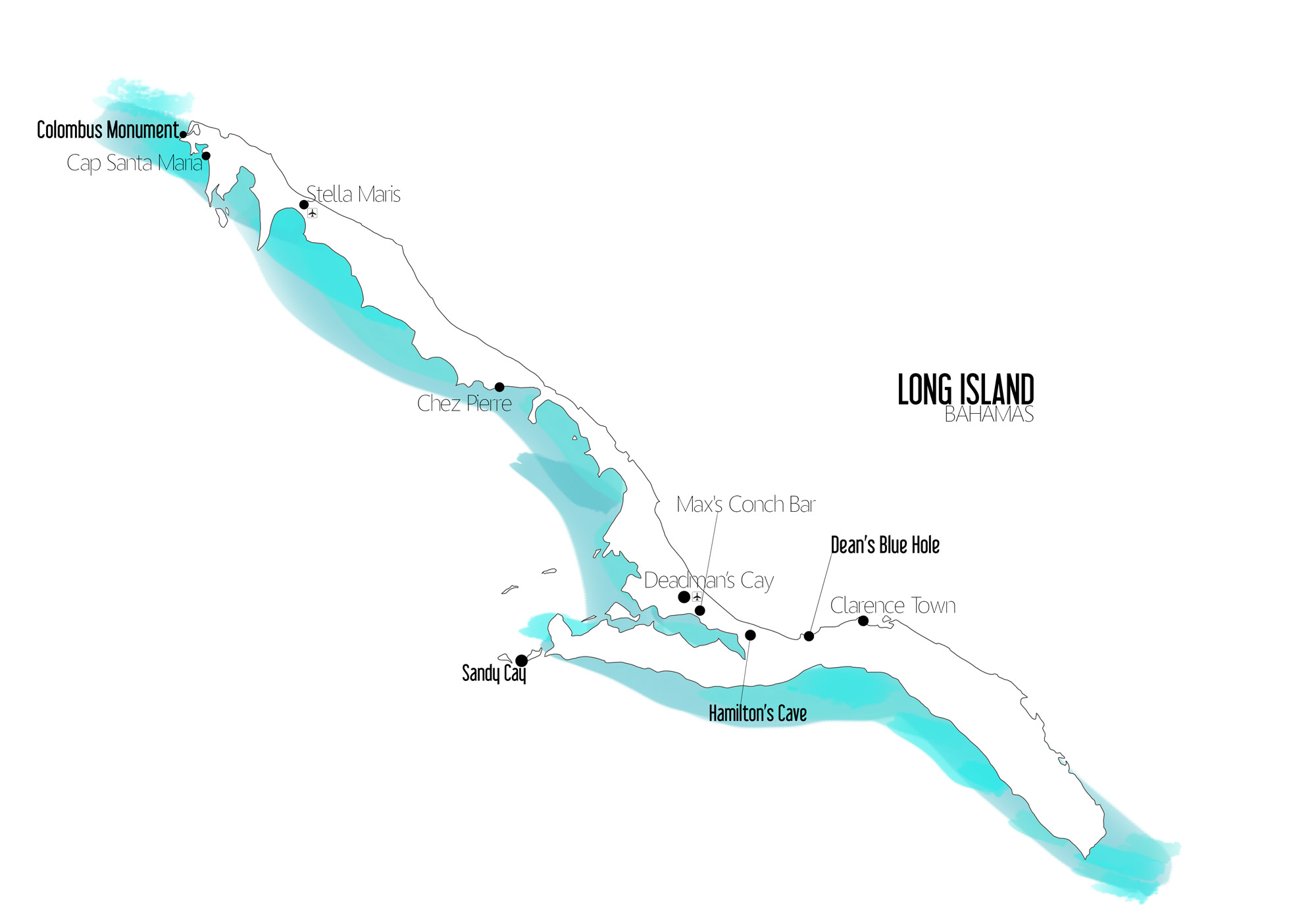 Carte de Long Island, Bahamas