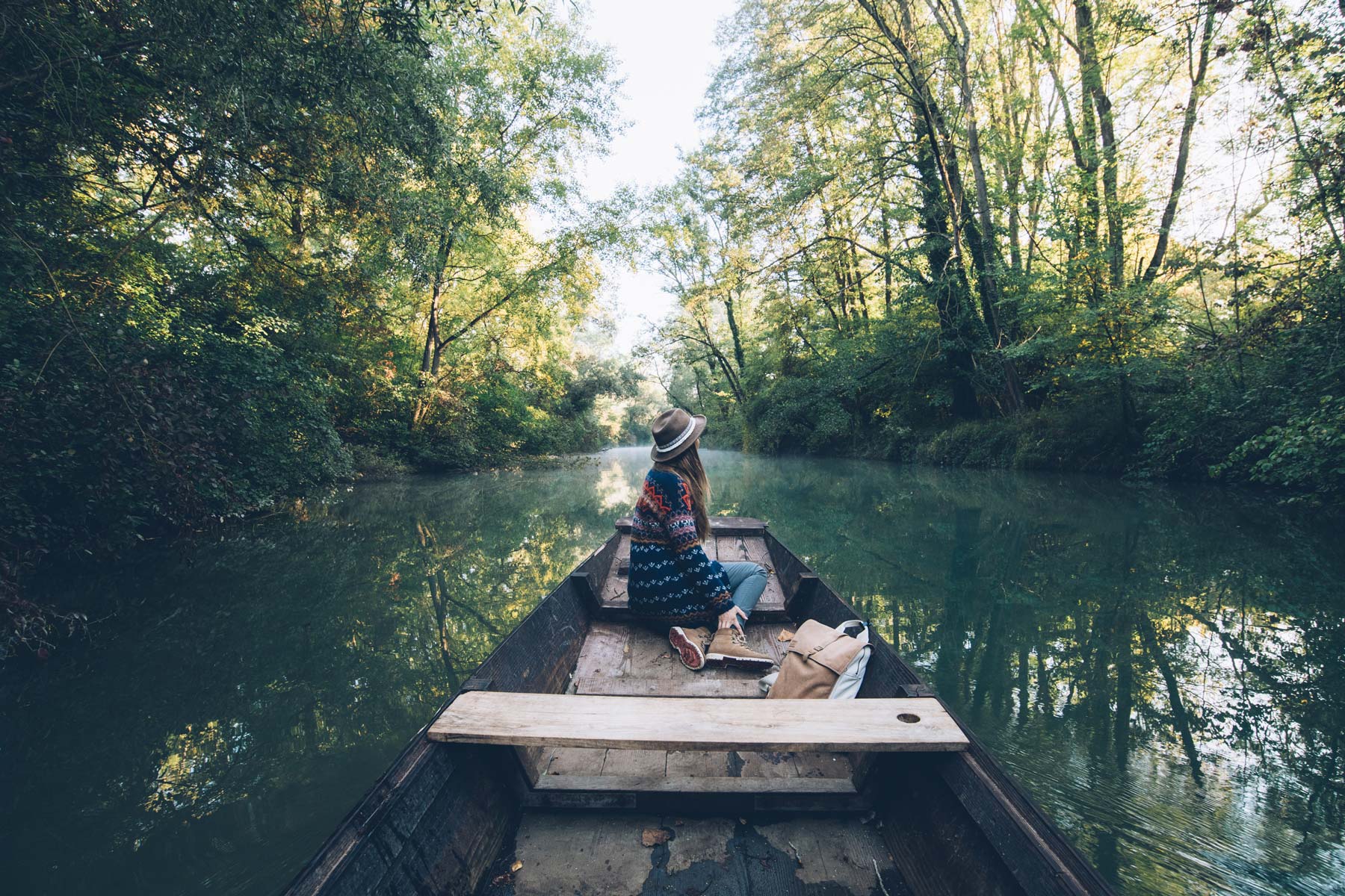 Barque sur l'ile de Rhinau, Alsace