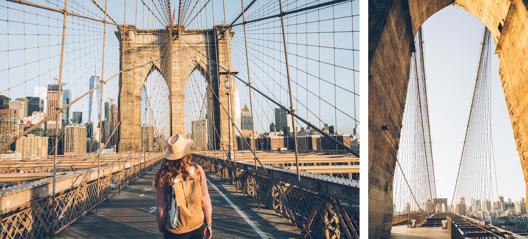 Brooklyn Bridge, lever du soleil, New York