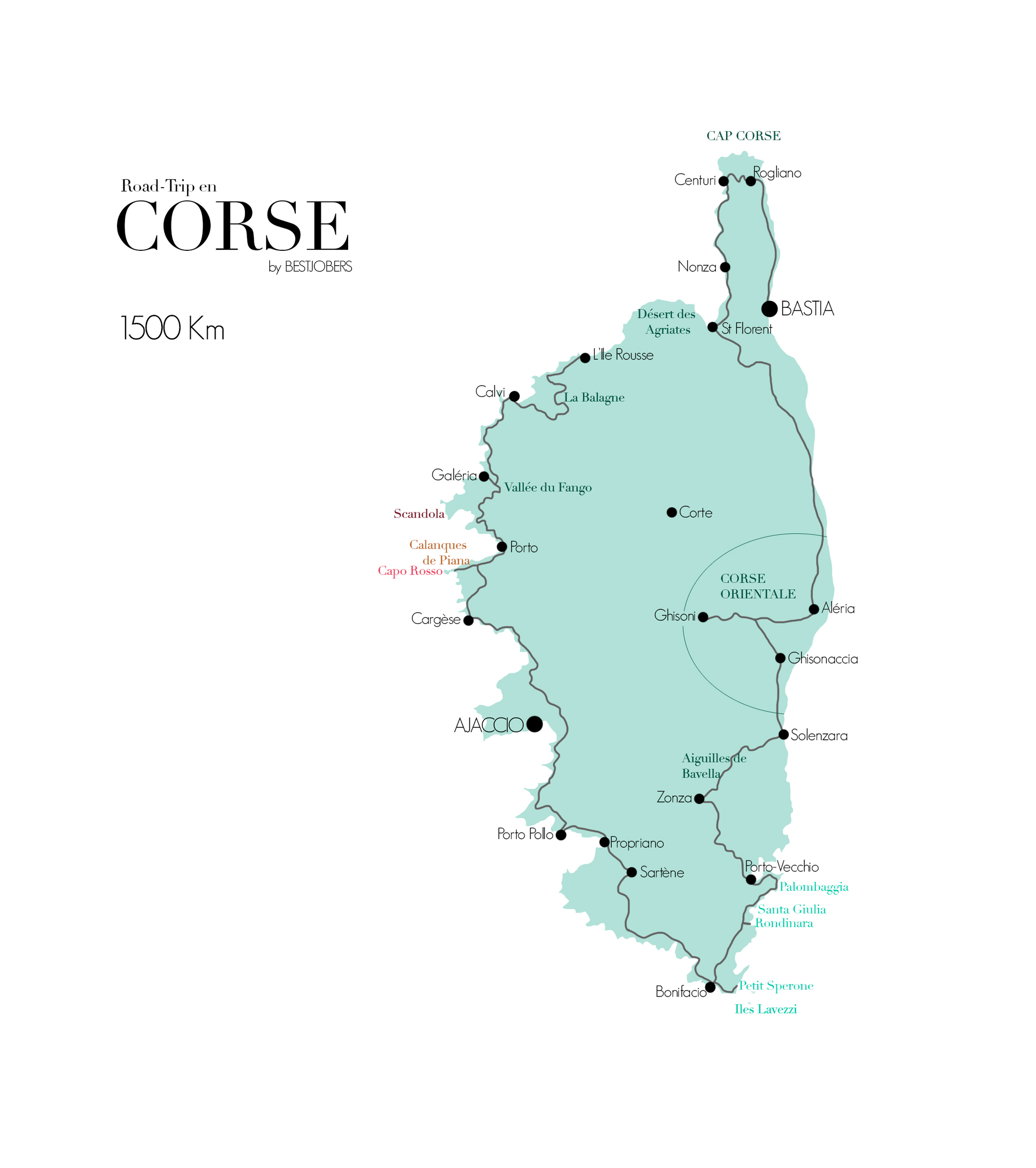 Carte Corse Bestjobers - Road Trip 15 jours