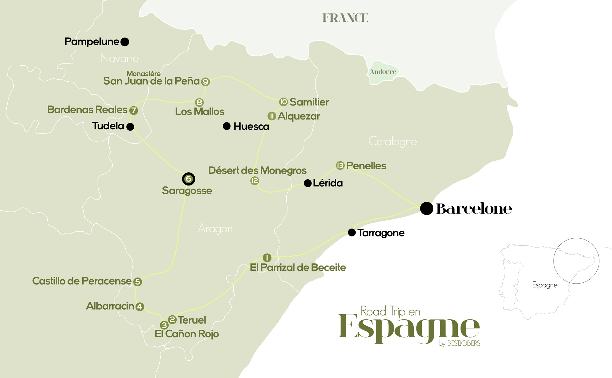 Carte Roadtrip en Espagne Nord Bestjobers