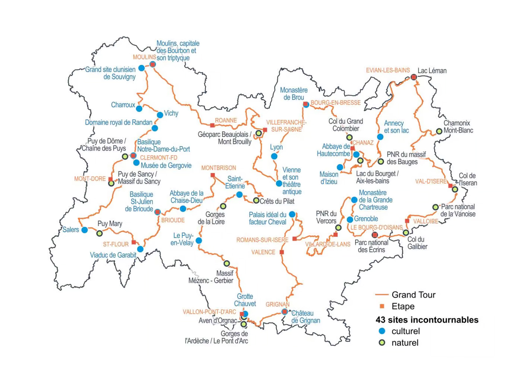Carte Grand Tour Auvergne Rhone Alpes